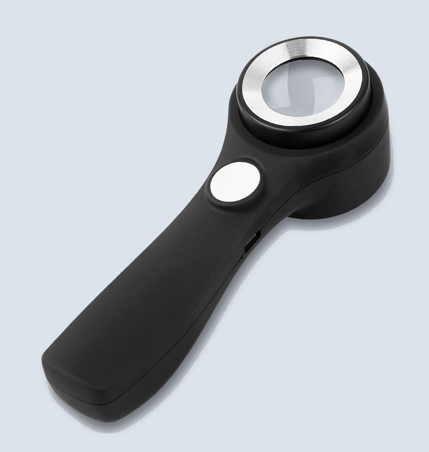 Pick wish 60x Handheld Charging Magnifying Glass with lamp, UV Purple Light, K9 Optical Glass high-Definition Lens (Black)