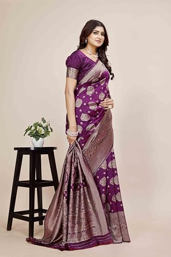 Image of Shasmi Women's Banarasi Saree Pure Kanjivaram Silk Saree Soft new ladies 2025 Design Wear Pattu Sarees Party Sari collections With Blouse Piece for Wedding sadi (PARI-218)