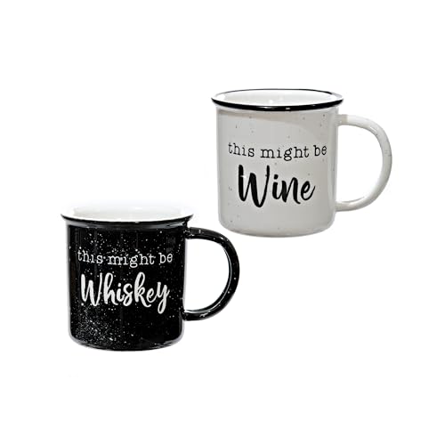 MAINEVENT This Might Be Whiskey This Might Be Wine Mugs Set of 2, Couples Coffee Mugs Set w/Quote, Funny Coffee Mug Set