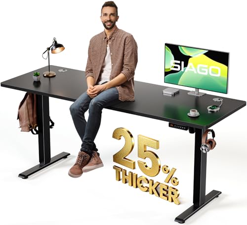 Image of SIAGO Electric Standing Desk Adjustable - 63 x 24 Inch Sit Stand up Desk with Cable Management - 3 Memory Preset Adjustable Height Table