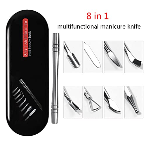 Gergxi Nagelhautschieber, 8-in-1 Nagelhautschieber-Set, austauschbarer Nagelreiniger, Maniküre-Werkzeug, Silber – Bild 3