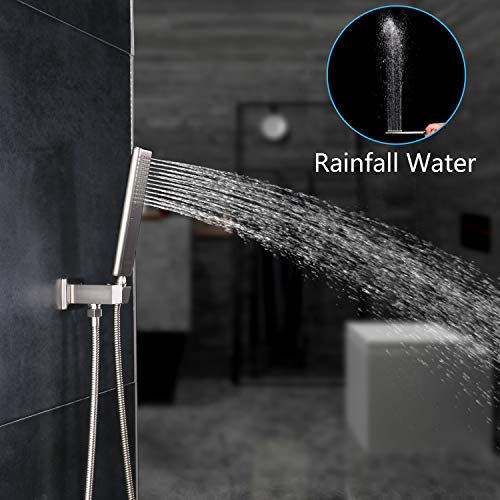 EMBATHER Shower System with Waterfall Tub Spout 10 inch Shower Tub Faucet Set wiht Rain Showerhead and Handhled,Brushed Nickle(Contain Rough-in Valve Body and Trim） - Thumbnail 3