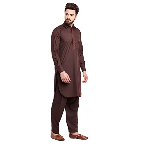 Image of SOJANYA (Since 1958 Men's Soft & Comfortable Cotton Blend Solid Pathani Set-Perfect for Eid & Holi Celebrations