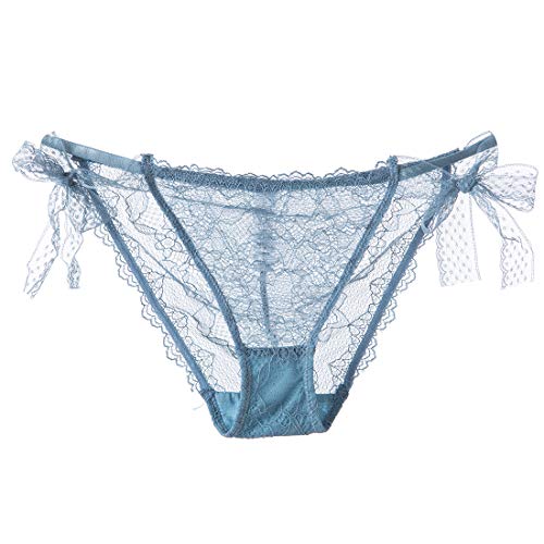 LOVETEA Tie Lado Tanga Ajustable Tanga Bragas Cadena Ropa Interior de Encaje de Las Mujeres (Azul Ahumado)