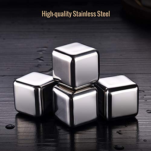 Loijon Cubo de gelo em aço inoxidável 304 Conjunto de 4 pedras de resfriamento reutilizáveis com cai