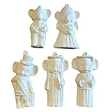 Celebration Mice Ceramic Bisque Christmas Tree Ornaments 5 pc Set Ready to Paint
