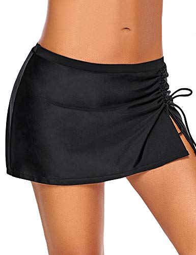 Roskiky Hüfthohe Damen Bikini-Hose mit Rock, Seitenschlitz und Kordelzug...