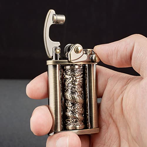 Encendedor Kerosene Pilares Dragón Bronco Antiguo miniatura 3