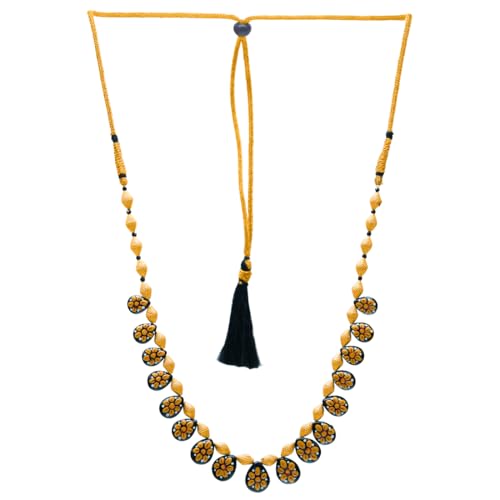 Image of P.C. Chandra Jewellers 22KT (916) Yellow Gold Thushi Necklace for Women | Designer Floral Black Drop Motif - 0.97g Gold