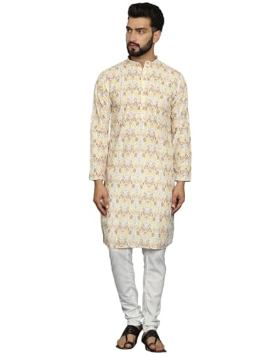 Image of SOJANYA (Since 1958 Men's Cotton Embroidered Printed Kurta & White Pyjama Set
