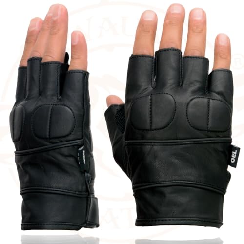 Image of Milwaukee Leather SH198 Men's Black Flame Embroidered Fingerless Gloves with Gel Palm | Padded Comfort; Vibration Relief; Flame Embroidery