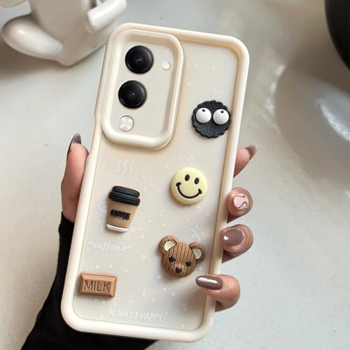 Image of COLORflow Back Cover Compatible with Vivo Y19 5G / Y19e 5G | Cute Fun Cartoon 3D Ball Coffee Silicone Case (White) | Designer Camera and Body Protected Back Cover