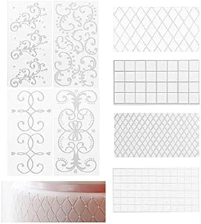 JaneYi 8 Pieces Fondant Texture Mat Plastic Fondant Impression Mould - Square Diamond Floral Lace Embossed Design Cake Fondant Imprint Embossing Mat DIY Decorating Mold for Cake Cookie Chocolate