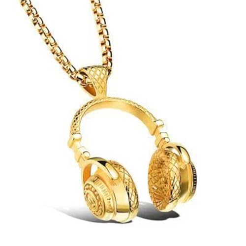 LXSSLY Gold Headphone Necklace for Men,Hip Hop Punk Rock Headphones Pendant,Goth Music Charm Pendant Necklace,Cool Stainless Steel Jewelry for Men Women by LXSSLY - Used condition - US$8.47