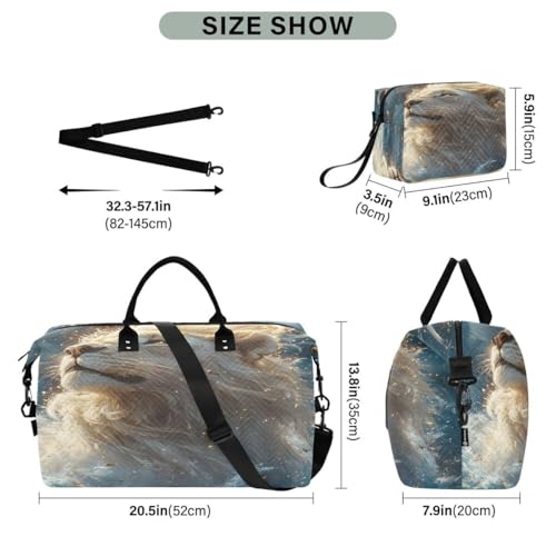 Lion Ocean Water Animal Travel Duffle Bag Gym Bag Weekender Bags with Toiletry Bag Travel Trip Tote Bag3