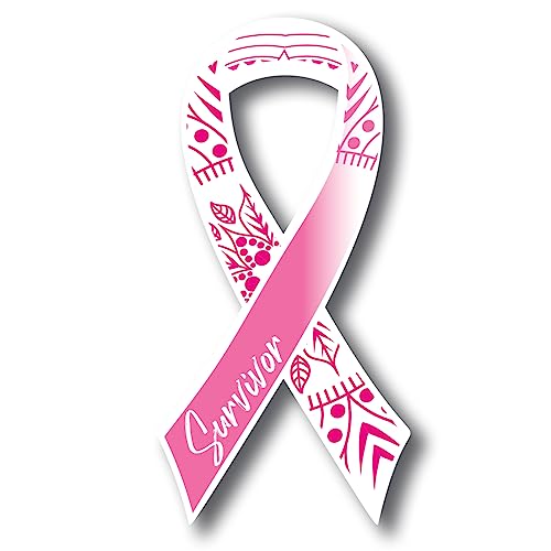 Image of Magnet Me Up Breast Cancer Awareness Pink Mandala Survivor Ribbon Magnet Decal, 3.5x7 Inches, Automotive Magnet for Car Truck SUV, Celebration of Strength, Admiring Survivors, Crafted in USA