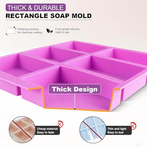 Image of Curated Cart Silicone Soap Mould for Soap Making- 6-Cavity Soap Mold for Making Handmade Soaps, Bath Bombs, Candles, Non-Stick Flexible Silicone Mould for DIY Soap Making, Multicolor (Pack of 1) (Rectangle)