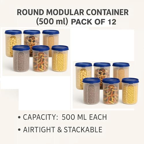 Image of Sulfar Round Modular Container Set - 500 ml, Airtight & BPA-Free (Pack of 12)