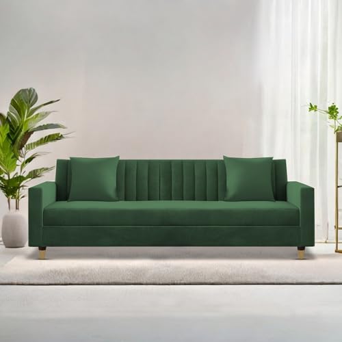 Image of Casaliving Garcia 3 Seater Sofa Set for Living Room (Green - Colour Fabric) Premium Fabric Sofa Set