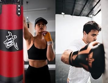 Punching Bag with Boxing Gloves Heavy Hanging Boxing Bag Unfilled, Punching Bag Set for Adults MMA Kickboxing Home Gym Training