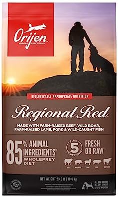 ORIJEN REGIONAL RED Dry Dog Food, Grain Free and Poultry Free Dog Food, Fresh or Raw Ingredients, 23.5lb