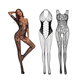 Mayoii 3-Pack Sexy Lingerie Set for Women Lace Fishnet Bodysuit, Strappy Babydoll & Naughty Nightwear Outfits Full Underwear Set for Women UK (Black lace, one size)
