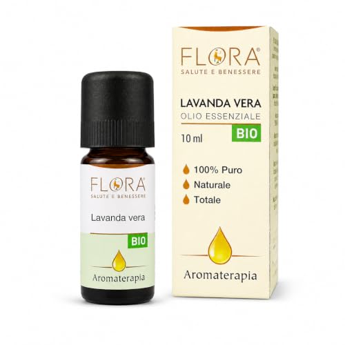 FLORA Olio Essenziale Lavanda Vera BIO 10 ml - 100% Puro Naturale, Calmante & Rilassante per Diffusore, Massaggi, Cosmesi, Uso Alimentare