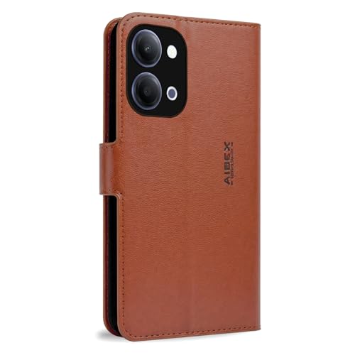 Image of AIBEX Compatible for Vivo T5 Lite 5G / Vivo Y21 5G / Vivo Y11 5G Flip Cover Leather Finish | Inside TPU with Card Pockets | Wallet Stand | Complete Protection Flip Case Brown
