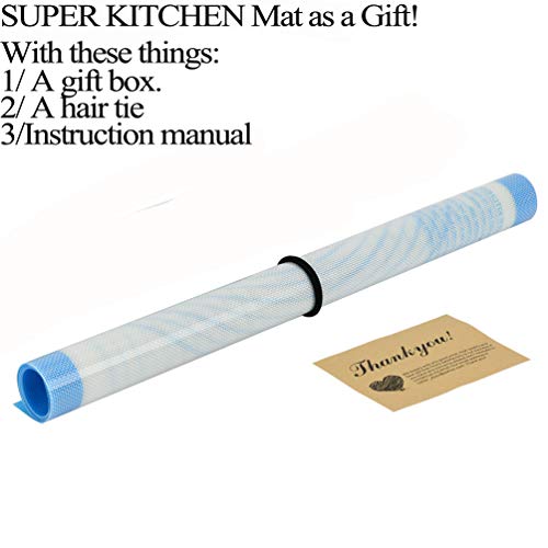 Nonstick Silicone Pastry Mat Extra Large With Measurements 28''By 20'' For Silicone Baking Mat, Counter Mat, Dough Rolling Mat,Fondant/Pie Crust Mat By Folksy Super Kitchen (20×28, Blue) #TOP6