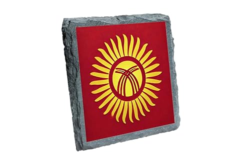 Dessous de verre en ardoise avec drapeau du Kirghizistan - Sous-verre en pierre naturelle durable avec impression vive [slco-kf25-1862]