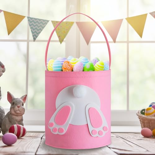 Image of Bunny Easter Basket, 8.5 Inch Cylindrical Felt Bag for Easter Egg Hunts Party Favor