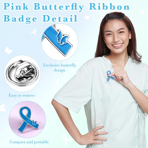 Image of Child Abuse Prevention Awareness Pin Metal Blue Ribbon Lapel Pins Bulk Colon Cancer Awareness for Charity Church Party