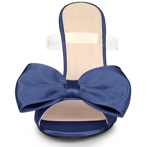 Allegra K Allegra K Women's Bow Sandal Stiletto Heels Mules Navy Blue Heel Sandals 8 M US