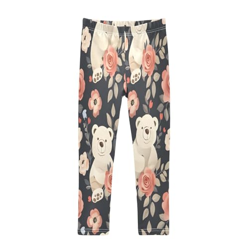 Toddler Girls Leggings Printed Yoga Pants Leggings Bears and Beautiful Roses for Kids