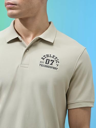 Image of TECHNOSPORT Men's Slim Fit Solid Half Sleeve Polo T-Shirt for Gym, Sports & Running
