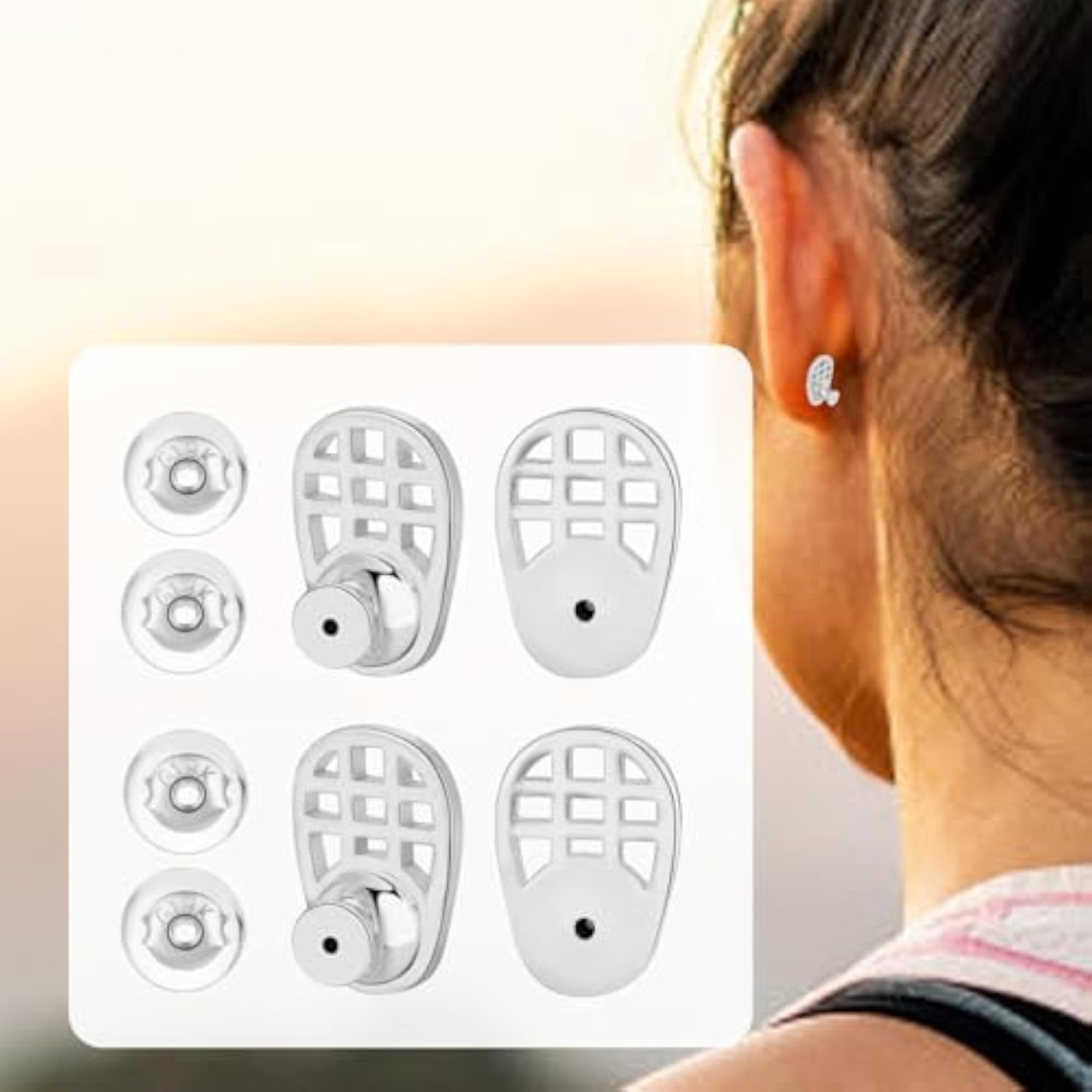 4pc Racket Shape Earring Lifters Set, Elegant Silver