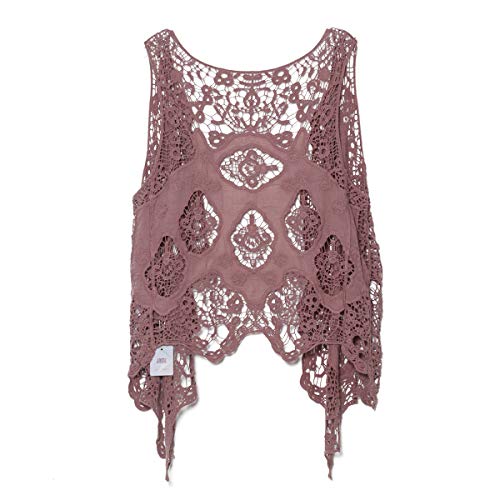 JASTIE Women Open Stitch Cardigan Boho Sleeveless Hippie Summer Hollow Out Solid Crochet Vest - Thumbnail 2