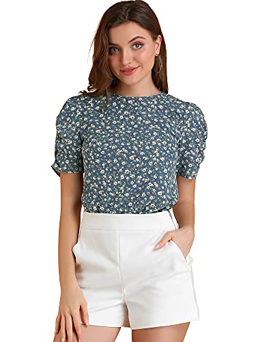 Damenbluse Allegra K Kurzarm Business Shirt mit Blumenmuster
