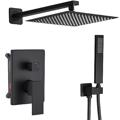 annazom Shower Faucet Set Rain Shower System Matte Black with High Pressure 10-Inch Shower Head Handheld Square Shower Head Bathroom Luxury Rain Shower Faucet Shower Complete Combo Kit Wall Mounted