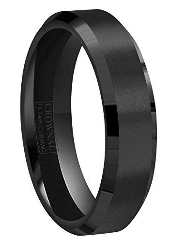 CROWNAL 4mm 6mm 8mm Black Ceramic Wedding Band Ring Men Women Couple Matte Finish Beveled Edges Comfort Fit Size 4 To 16