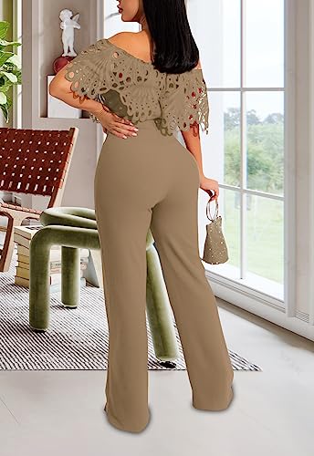 Image of Off Shoulder Jumpsuit for Women High Waist Wide Leg Long Pants Jumpsuits