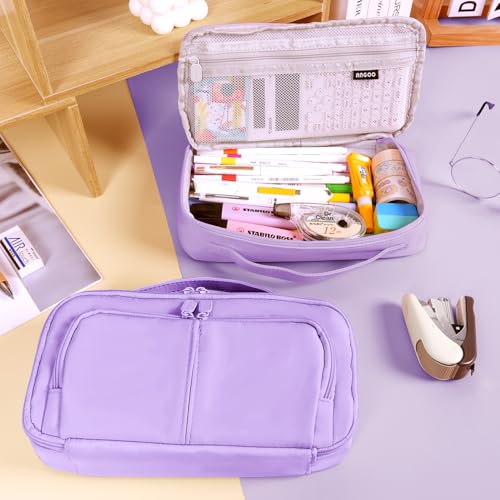 Image of Pencil Case Large Capacity Pencil Pouch Pen Bag with Handle, Portable Pencil Case Pencil Bags with Zipper Student Stationery Bag for Girls and Boys Teen Adults Men Women (Purple)