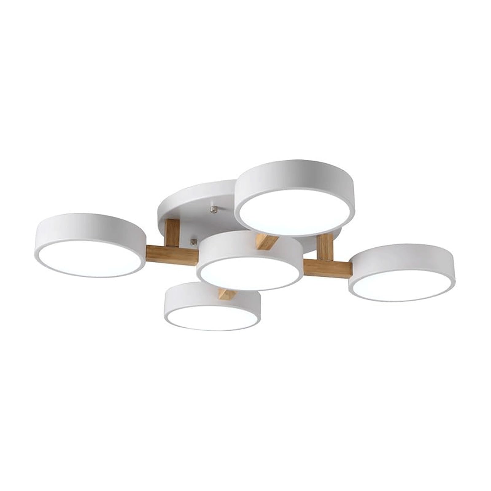 BKEKM 5-Light LED Ceiling Light With Wood Accents, 60W Flush Mount Fixture,Dimmable 3000k-6000K Ceiling Light Fixtures Modern Ceiling Lamp(Wei�)