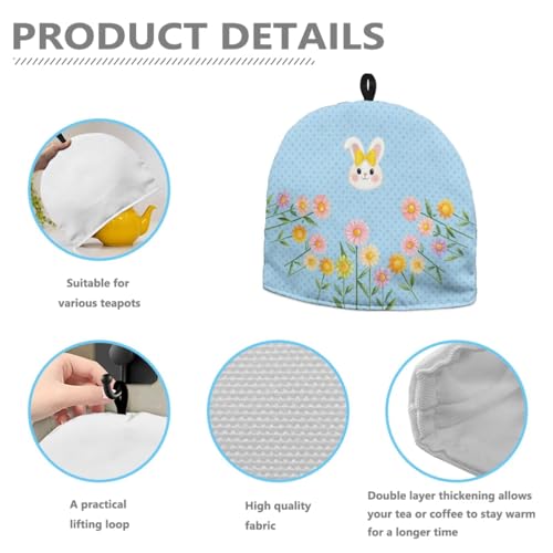 Image of Daisy & Rabbit Print Tea Cozy for Teapot Insulated Large Teapot Warm Tea Kettle Cover Machine Washable Coffee Pot Cloth Covers Kitchen Home Decorations for Party