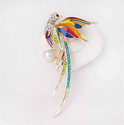 Image of Crystal Colorful Phoenix Brooch Cute Rhinestone Animal Peacock Lapel Pin Chinese Style Jewelry for Women Ladies Clothing Accessories Gift