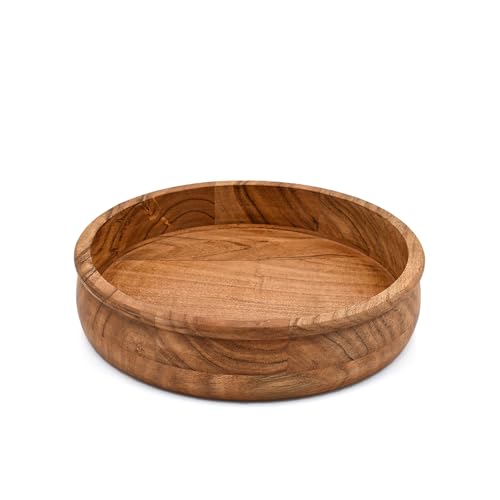 BHAVATU Fruit Bowl Acacia Wood Round Decorative Wooden Centerpiece for Kitchen Counter, Dining Table for Fruit, Dessert, Snacks (10" x 10" x 2.5")