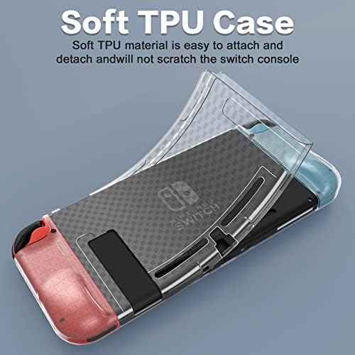 HEYSTOP Case Compatible with Nintendo Switch Dockable Clear TPU Protective Case Cover Compatible with Nintendo Switch Grip with a Switch Tempered Glass Screen Protector and 6 Thumb Stick Caps