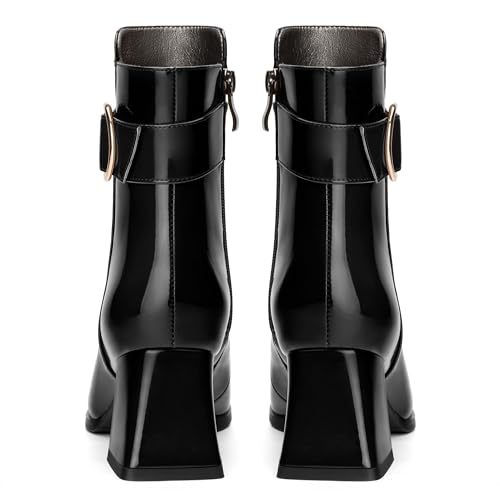 Womens Ankle Boots Side Zipper Ankle High Booties Square Toe Fashion Buckle Comfort Mid Chunky Heel Short Boot for Women4