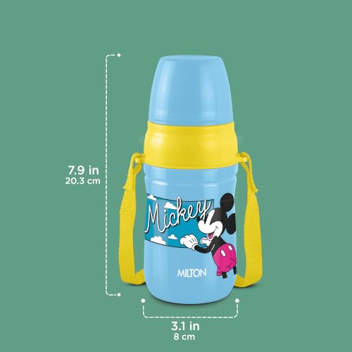 Image of MILTON Disney Kool Cheer 400 Plastic Insulated Thermo Water Bottle with Straw for School Kids I Food Grade, Leak Proof Lid with Hands free sipper, Easy to Carry Loop, Picnic, BPA Free, 390 ml,Sky Blue