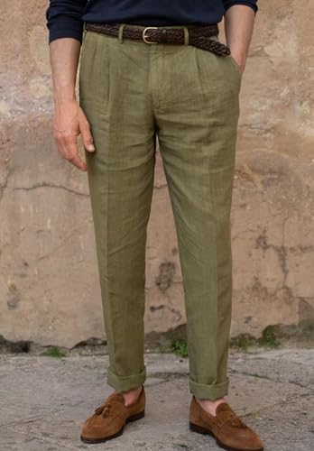 Men's Casual Linen Dress Pants Lightweight Breathable Summer Wedding Beach Trousers4